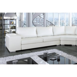 Canapé d'angle convertible ASTORE en simili cuir de qualité, blanc