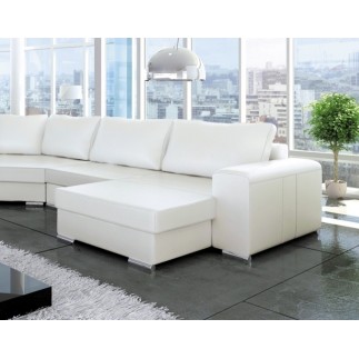 Canapé d'angle convertible ASTORE en simili cuir de qualité, blanc