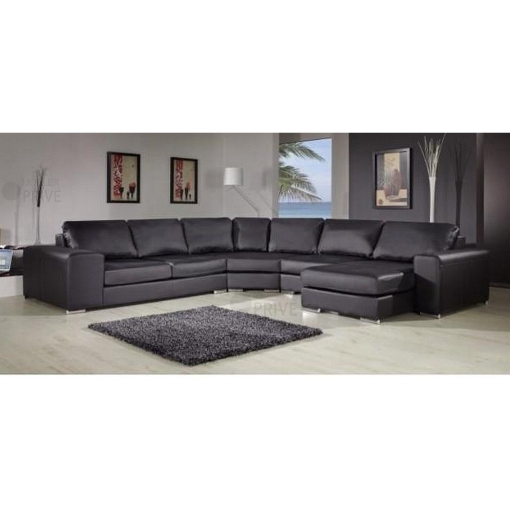 Canapé d'angle convertible ASTORE en simili cuir de qualité, noir, 7/8 places, angle gauche