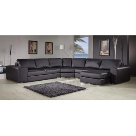 Canapé d'angle convertible ASTORE en simili cuir de qualité, noir