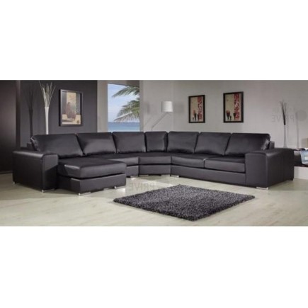 Canapé d'angle convertible ASTORE en simili cuir de qualité, noir