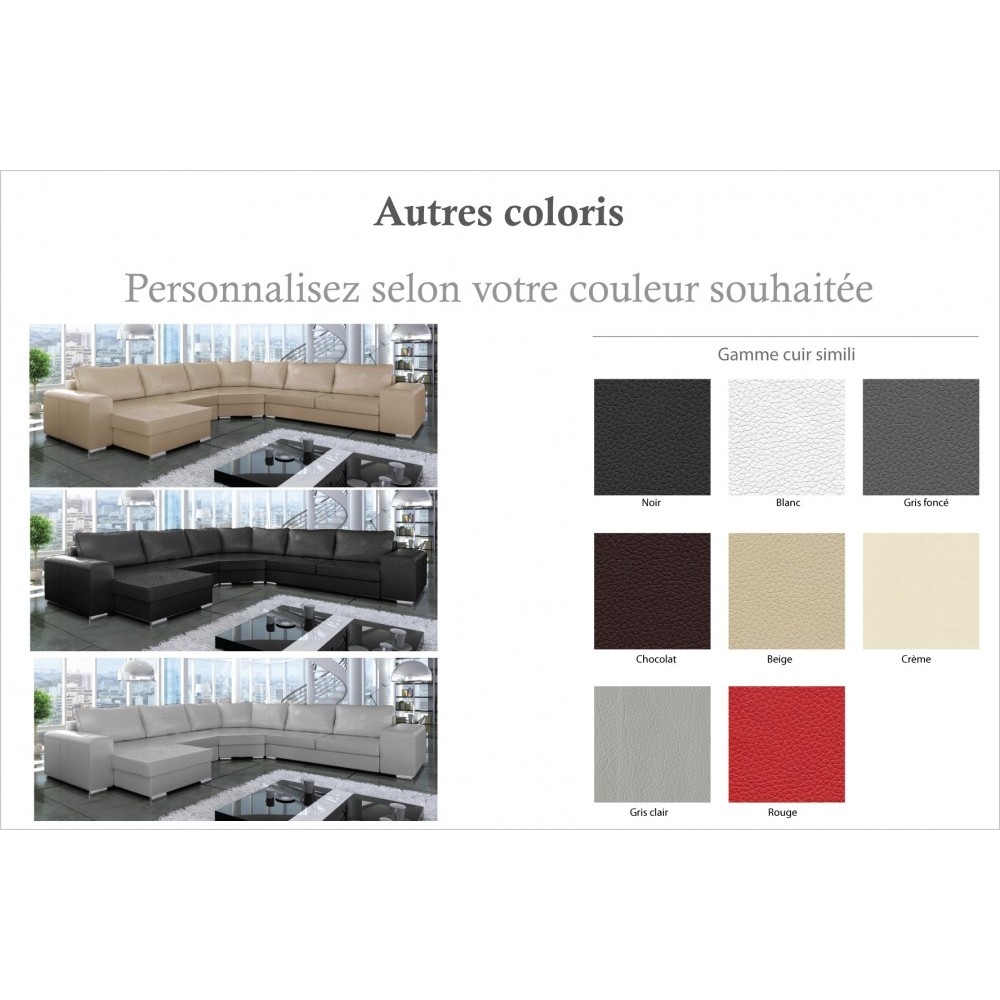 Canapé d'angle convertible ASTORE en simili cuir de qualité, personnalisé, 7/8 places, angle droit