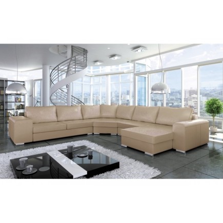 Canapé d'angle convertible ASTORE en simili cuir de qualité, personnalisé, 7/8 places, angle gauche