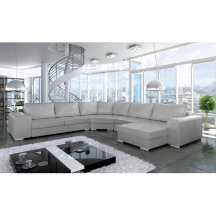 Canapé d'angle convertible ASTORE en simili cuir de qualité, blanc