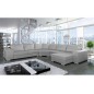Canapé d'angle convertible ASTORE en simili cuir de qualité, blanc, Gris clair, 7/8 places, angle gauche