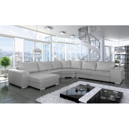 Canapé d'angle convertible ASTORE en simili cuir de qualité, gris clair