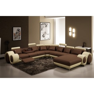 Canapé d'angle en cuir italien 8 places CARLTON, chocolat et beige