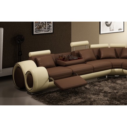 Canapé d'angle en cuir italien 8 places CARLTON, chocolat et beige, angle gauche