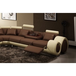 Canapé d'angle en cuir italien 8 places CARLTON, chocolat et beige, angle droit