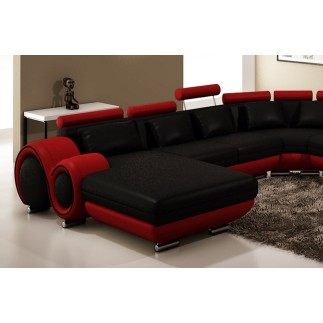 Canapé d'angle en cuir italien 8 places CARLTON, noir et rouge, angle droit