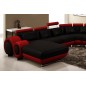 Canapé d'angle en cuir italien 8 places CARLTON, noir et rouge, angle droit Canapé d'angle en cuir italien 8 places CARLTON, noir et rouge, angle droit