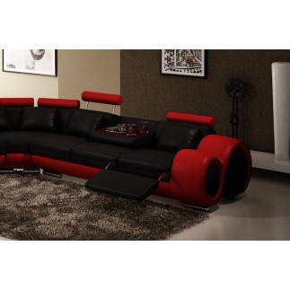 Canapé d'angle en cuir italien 8 places CARLTON, noir et rouge