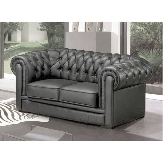 Canapé 2 places en cuir italien CHESTERFIELD, gris foncé