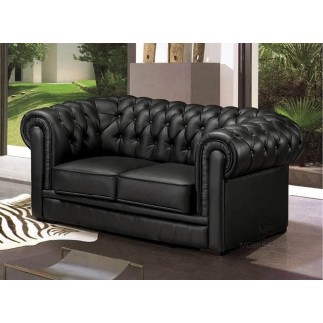 Canapé 2 places en cuir italien CHESTERFIELD, noir