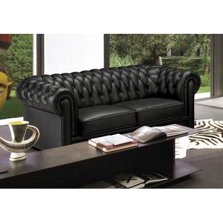 Canapé 2 places en cuir italien CHESTERFIELD, noir