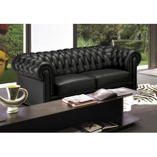 Canapé 3 places en cuir italien CHESTERFIELD, noir