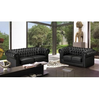 Canapé 3 places en cuir italien CHESTERFIELD, noir