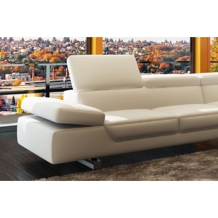 Canapé d'angle en cuir italien 5/6 places Grand GEORGE, blanc, angle droit
