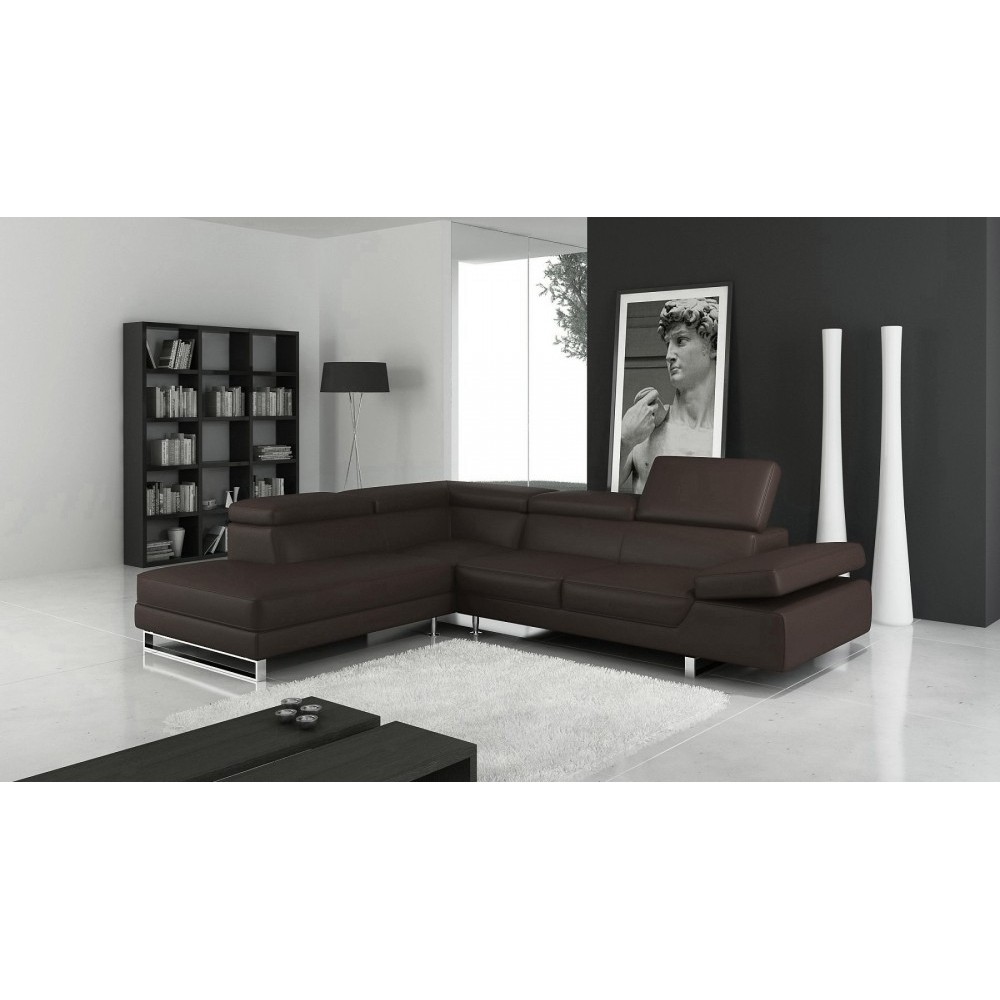 Canapé d'angle en cuir italien 5/6 places Grand GEORGE, chocolat, angle gauche