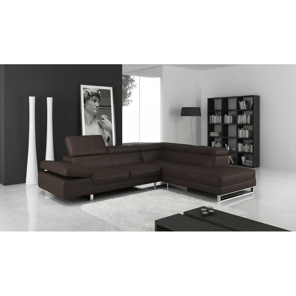 Canapé d'angle en cuir italien 5/6 places Grand GEORGE, chocolat, angle droit