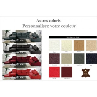 Canapé d'angle en cuir italien 8 places ALMERA avec tétières, personnalisé
