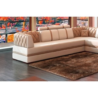 Canapé d'angle en cuir italien 6/7 places RIVA, blanc et beige
