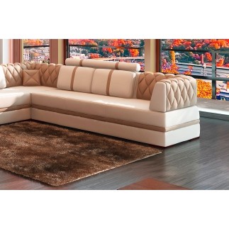 Canapé d'angle en cuir italien 6/7 places RIVA, blanc et beige