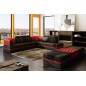 Canapé d'angle en cuir italien 6/7 places RIVA, noir et rouge, angle droit Canapé d'angle en cuir italien 6/7 places RIVA, noir et rouge, angle droit