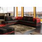 Canapé d'angle en cuir italien 6/7 places RIVA, noir et rouge, angle gauche Canapé d'angle en cuir italien 6/7 places RIVA, noir et rouge, angle gauche