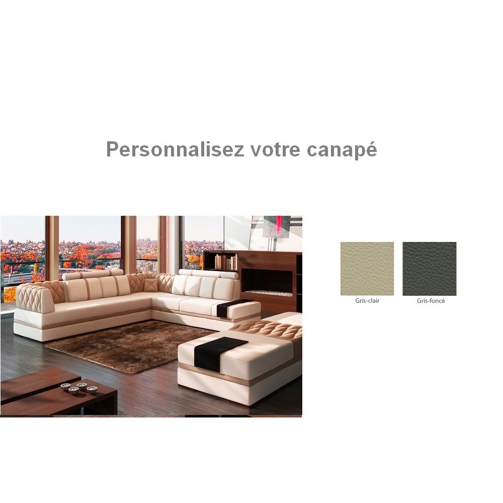 Canapé d'angle en cuir italien 6/7 places RIVA, gris clair et gris foncé, angle droit Canapé d'angle en cuir italien 6/7 places RIVA, gris clair et gris foncé, angle droit