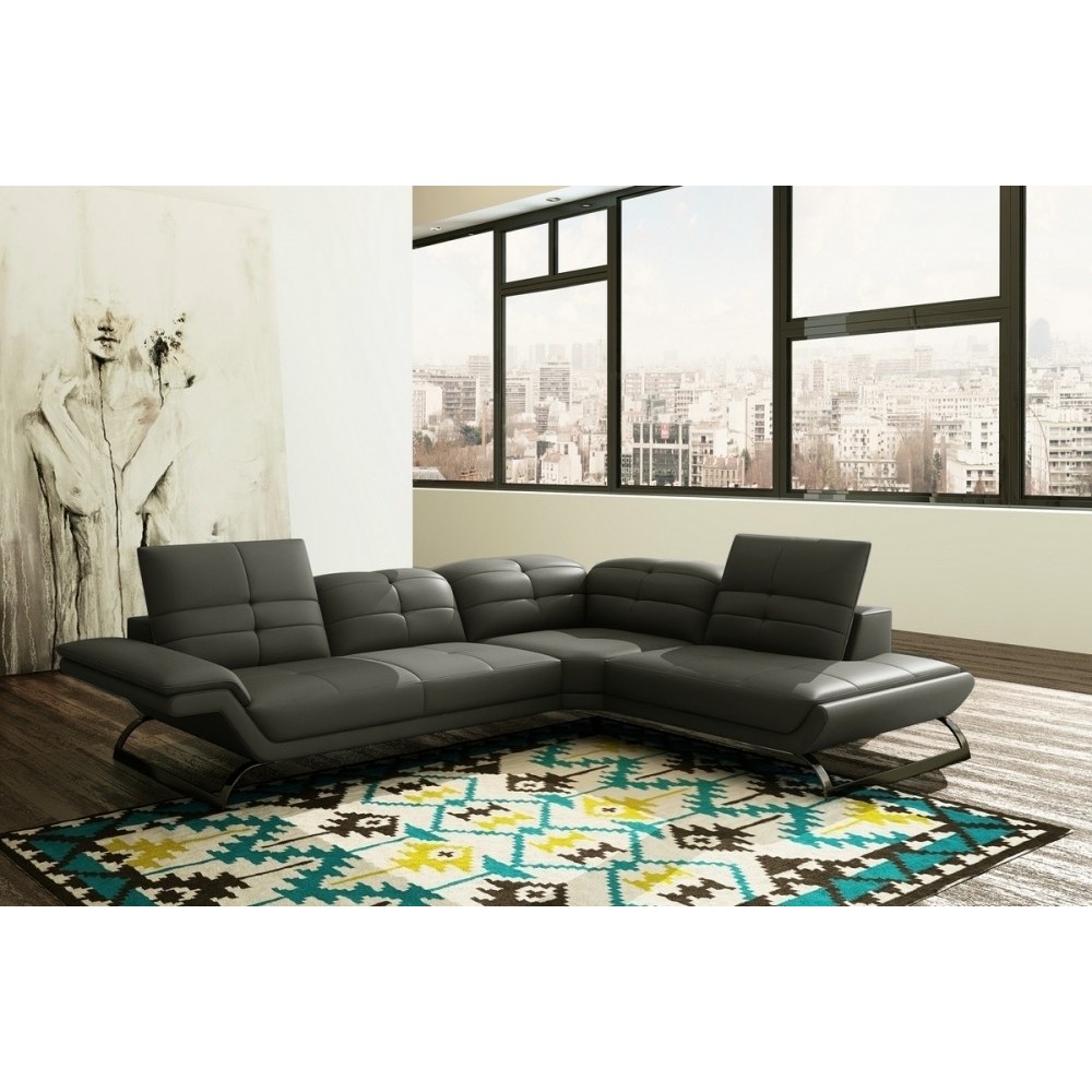 Canapé d'angle en cuir Prestige luxe italien 5 places MODERNI, gris foncé, angle droit