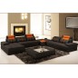 Canapé d'angle en cuir italien 7/8 places NORWAY, noir / orange, angle droit