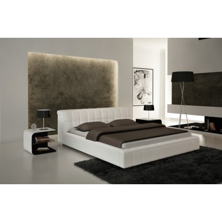 Lit contemporain design en cuir italien de luxe SMILEY, blanc, 160X200