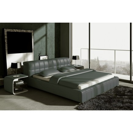 Lit design en cuir italien de luxe SMILEY, gris foncé