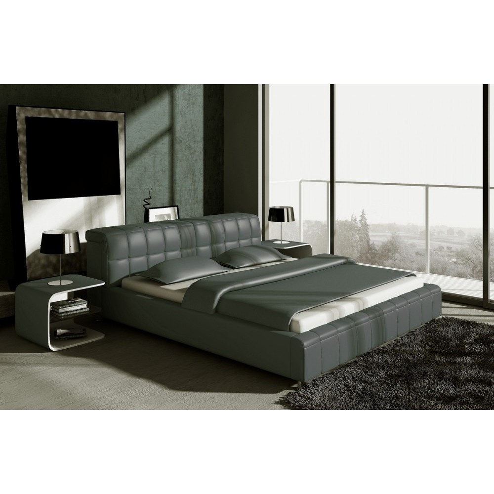 Lit design en cuir italien de luxe SMILEY, gris foncé, 160x200