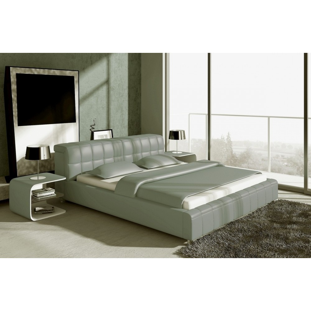 Lit design en cuir italien de luxe SMILEY, gris clair, 160x200