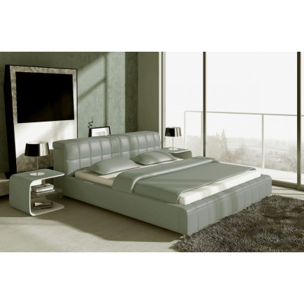 Lit design en cuir italien de luxe SMILEY, gris clair