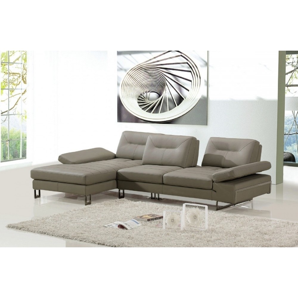 Canapé d'angle en cuir italien 5 places LOUNGE, gris pastel, angle gauche