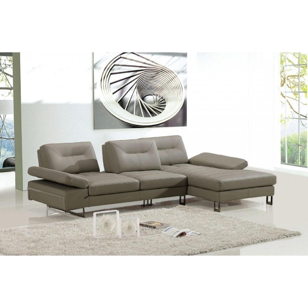 Canapé d'angle en cuir italien 5 places LOUNGE, gris pastel, angle droit