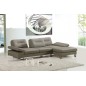 Canapé d'angle en cuir italien 5 places LOUNGE, gris pastel, angle droit