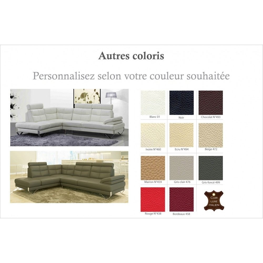 Canapé d'angle ARTISTE en cuir haut de gamme italien vachette, couleur personnalisée, 5/6 places, angle gauche