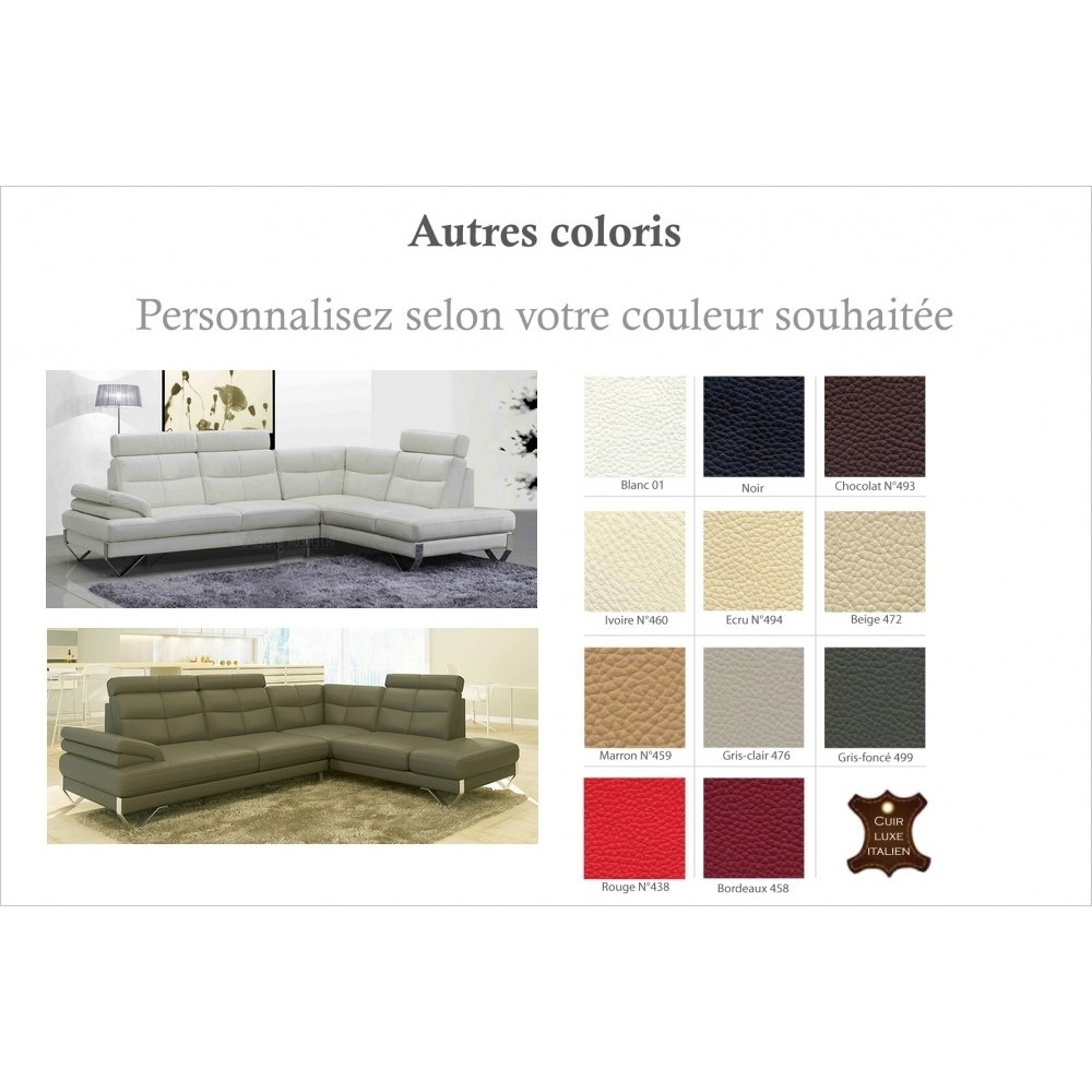 Canapé d'angle ARTISTE en cuir haut de gamme italien vachette, couleur personnalisée, 5/6 places, angle droit