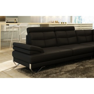 Canapé d'angle ARTISTE en cuir haut de gamme italien vachette, noir, 5/6 places, angle droit