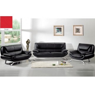 Ensemble composé d'un canapé 3 places et d'un canapé 2 places et d'un fauteuil en cuir prestige luxe italien PASSY, Rouge N°065