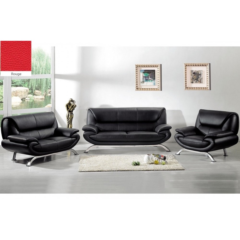 Ensemble composé d'un canapé 3 places et d'un canapé 2 places et d'un fauteuil en cuir prestige luxe italien PASSY, Rouge N°065 Ensemble composé d'un canapé 3 places et d'un canapé 2 places et d'un fauteuil en cuir prestige luxe italien PASSY, Rouge N°065