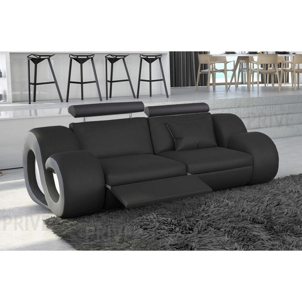 Canapé 2 places en cuir supérieur luxe haut de gamme italien MONRELAX, noir et gris, Noir / Gris clair