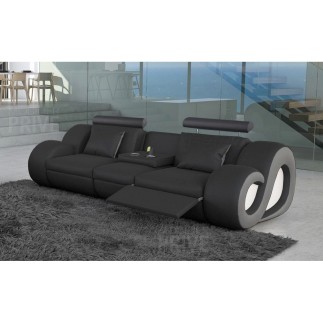 Canapé 3 places en cuir supérieur luxe haut de gamme italien MONRELAX, noir et gris