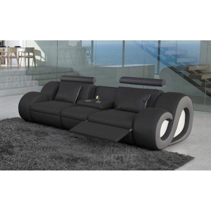 Canapé 3 places en cuir supérieur luxe haut de gamme italien MONRELAX, noir et gris