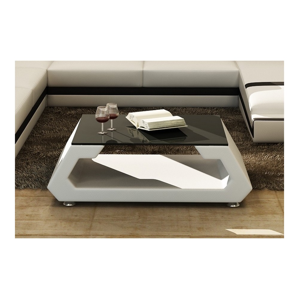 Table basse design ALMA, blanc, 140×70×45 cm