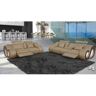 Canapé 2 places en cuir supérieur luxe haut de gamme italien MONRELAX, beige et chocolat
